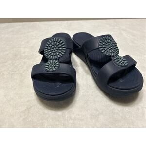 Crocs Women’s 9 Monterey Diamante Wedge Slide Sandals Slip On Navy Blue 206367
